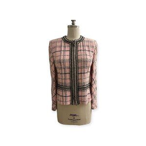 ST.JOHN knitted trim tweed jacket